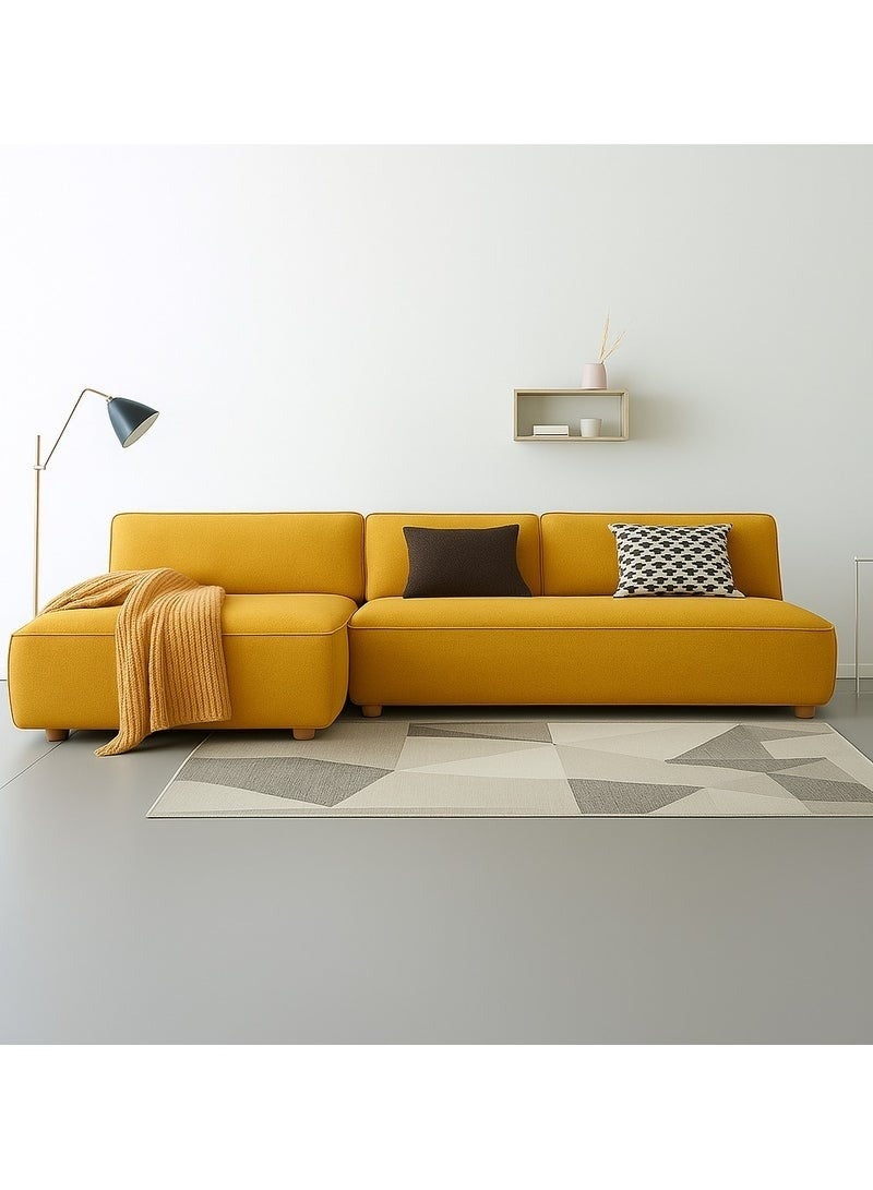 Al Zakharef Furniture Clarissa 3-Seater Luxury L-Shape Velvet Sofa with Free Pillows, Premium Wooden Frame, High-Density Seating Foam, Modern Corner Couch for Living Room Size L270 × W180 cm, Colour Mustard Yellow - Image 1