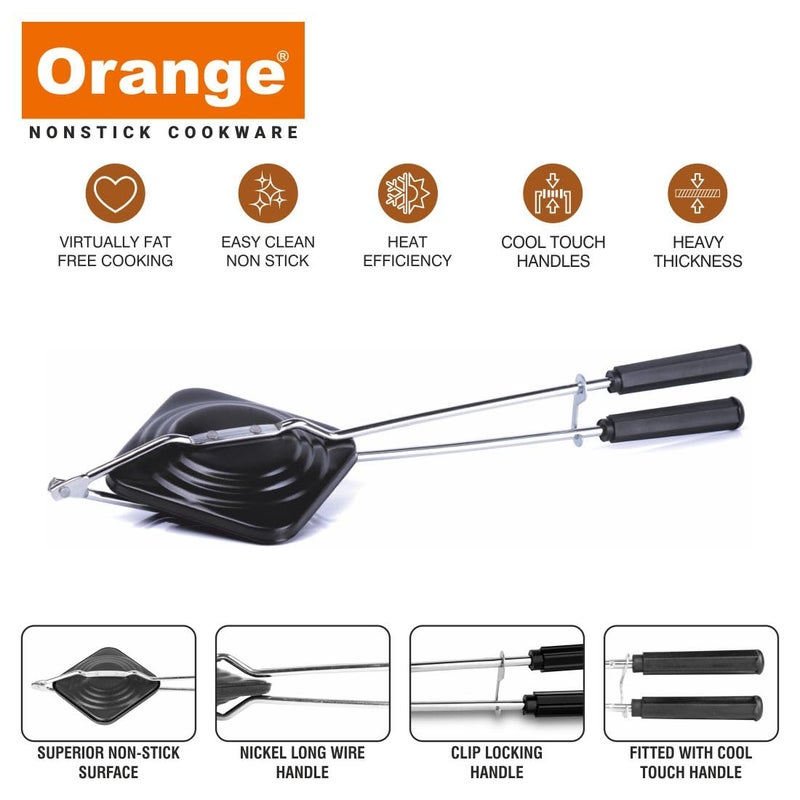 Orange Non-Stick Sandwich Toaster with free nylon Tongs & Scrubber | Daily Use, non-electric Sandwich Maker | Gas Stove Compatible| Black - Image 5