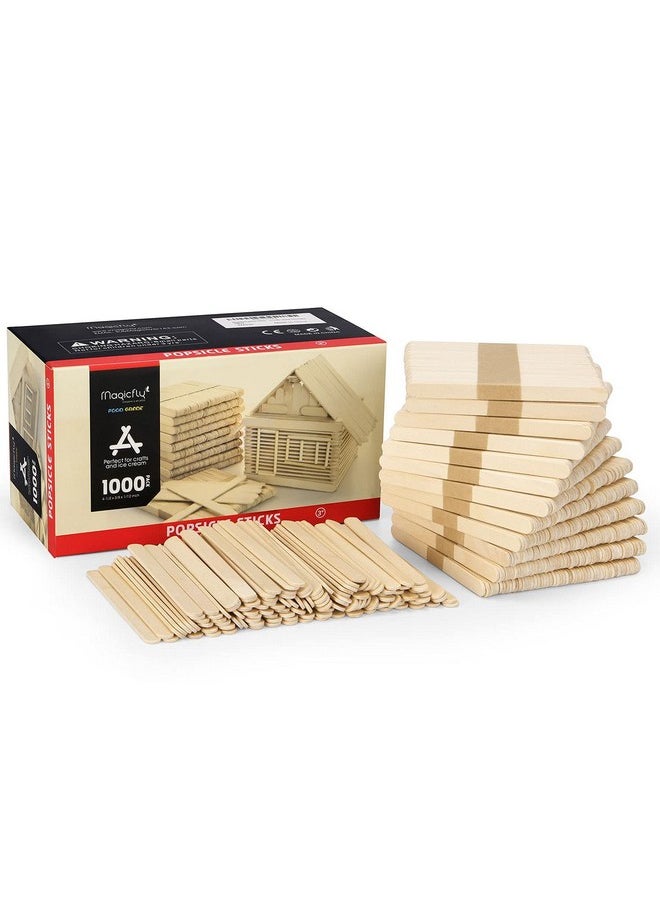 Magicfly 1000Pcs Popsicle Sticks Natural Wooden Food Grade Craft Sticks 41/2 Inch Great Bulk Ice Cream Sticks For Craft Project Home Decoration  - Image 1