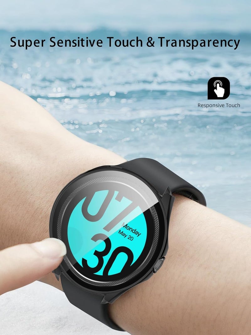 WUNIAK Case for Ticwatch Pro 5 Enduro Smartwatch,Hard PC Screen Protector for Ticwatch Pro 5 Enduro,9H Tempered Glass Ultra-Thin Full-Coverage Shockproof Bumper,(2Pack,Transparent+Black) - Image 5