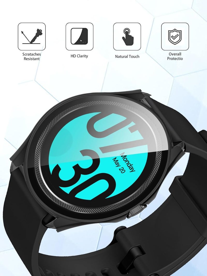 WUNIAK Case for Ticwatch Pro 5 Enduro Smartwatch,Hard PC Screen Protector for Ticwatch Pro 5 Enduro,9H Tempered Glass Ultra-Thin Full-Coverage Shockproof Bumper,(2Pack,Transparent+Black) - Image 2