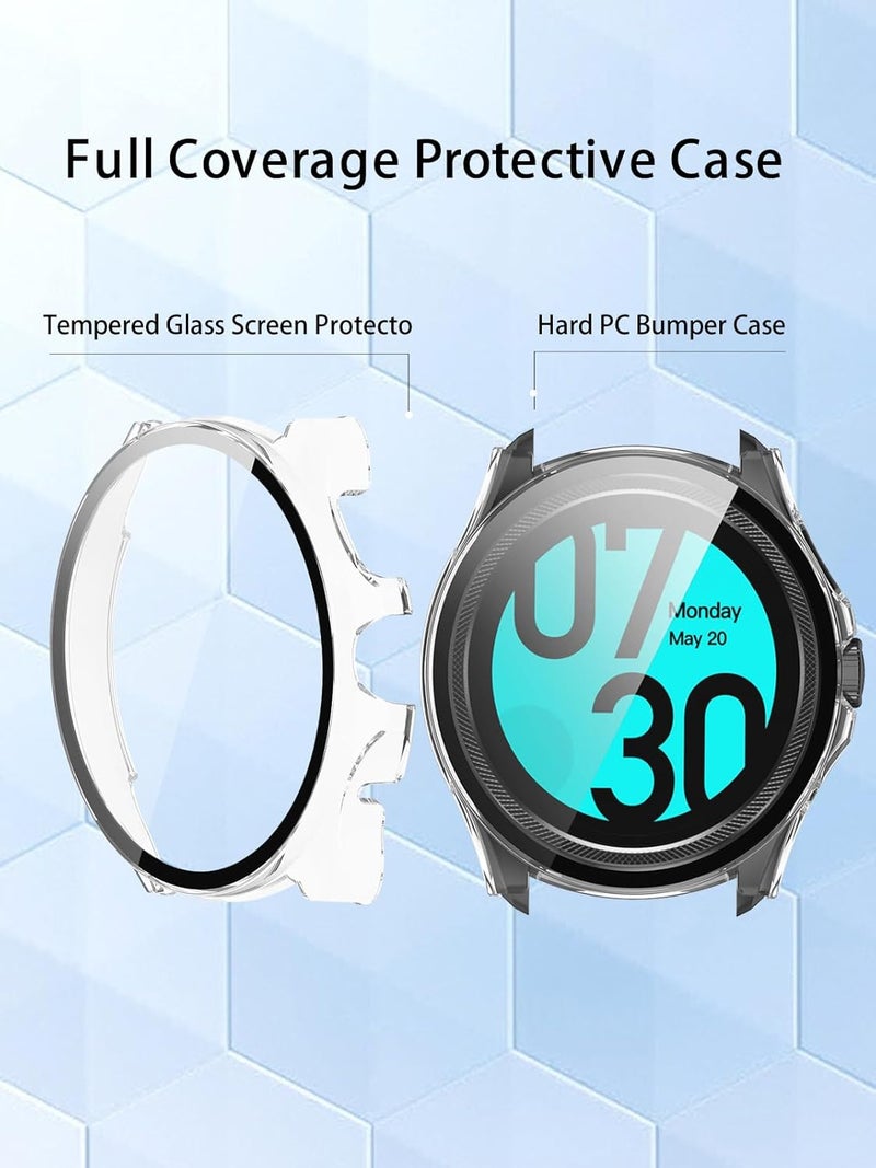 WUNIAK Case for Ticwatch Pro 5 Enduro Smartwatch,Hard PC Screen Protector for Ticwatch Pro 5 Enduro,9H Tempered Glass Ultra-Thin Full-Coverage Shockproof Bumper,(2Pack,Transparent+Black) - Image 3