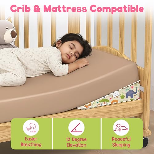ADMIRAE Baby Wedge Pillow for Crib & Mattress | 12° Angled Design for Acid Reflux, Colic & Vomiting Relief | Firm Support Foam with Removable & Washable Hypoallergenic Cover | 19x14x3.5, Animal Print - Image 4