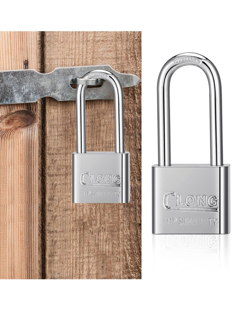 2 Pack Long Shackle Padlocks with Keys Heavy Duty Keyed Padlocks Strong Long Neck Padlock for Shed Gym Locker Fence Garage Outdoor