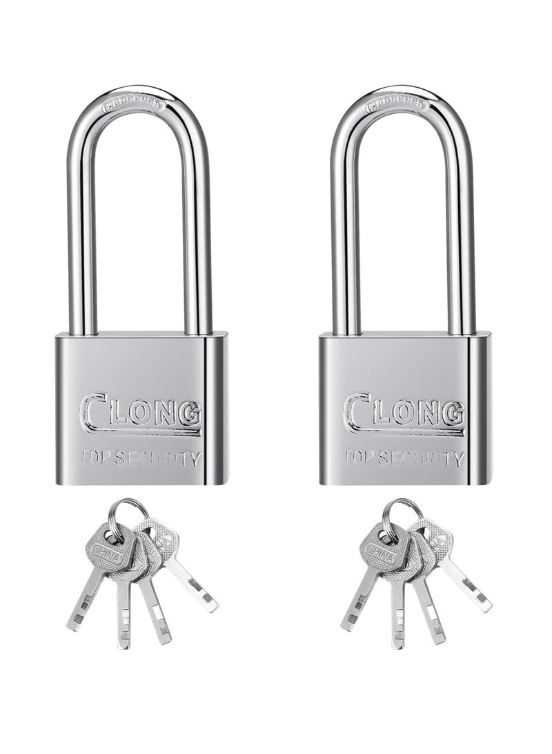 2 Pack Long Shackle Padlocks with Keys Heavy Duty Keyed Padlocks Strong Long Neck Padlock for Shed Gym Locker Fence Garage Outdoor