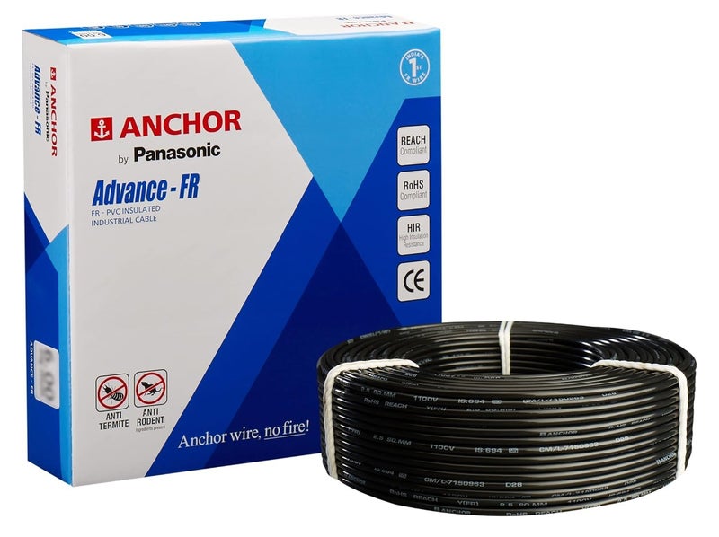Anchor by Panasonic Advance FR 90m 4 sq.mm Electric Wire, PVC Insulated Class 2 Conductor (100% Copper), Anti-Rodent & Flame Retardant Wire for Domestic & Industrial Use (27426BK) - Image 1