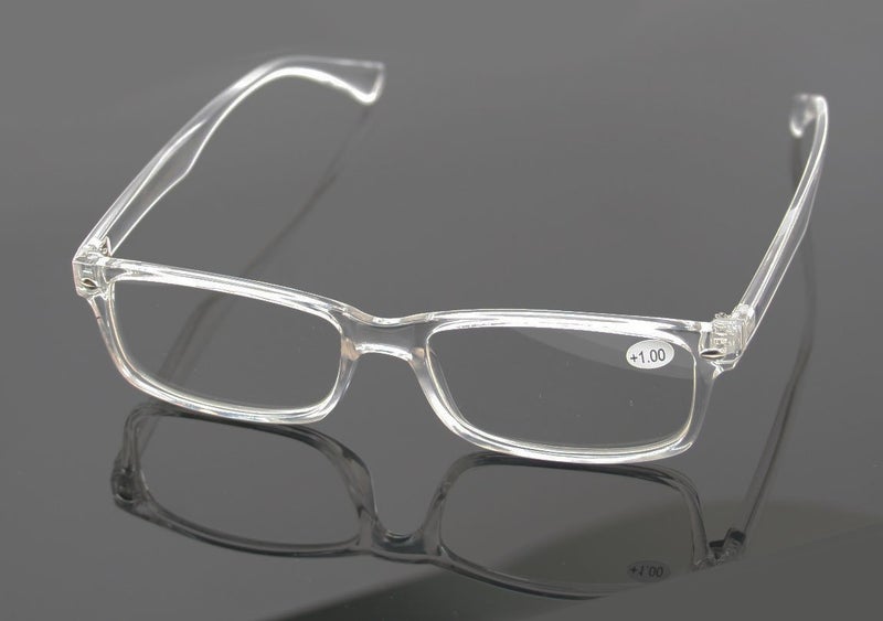 V.W.E 2 Pairs Casual Fashion Rectangular Reading Glasses - Stylish Simple Readers Magnification (Clear, 1.00) - Image 2