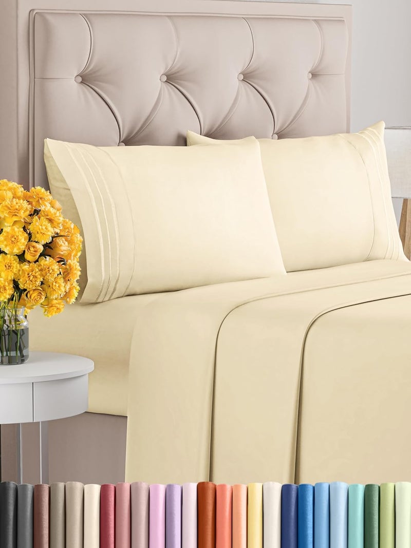 Signoola Flat Sheet Set Of 1 Piece - Comfy Breathable & Cooling Sheets - Hotel Luxury Bed Sheets (240 x 250 cm) - Deep Pockets, Easy-Fit, Extra Soft - Beige