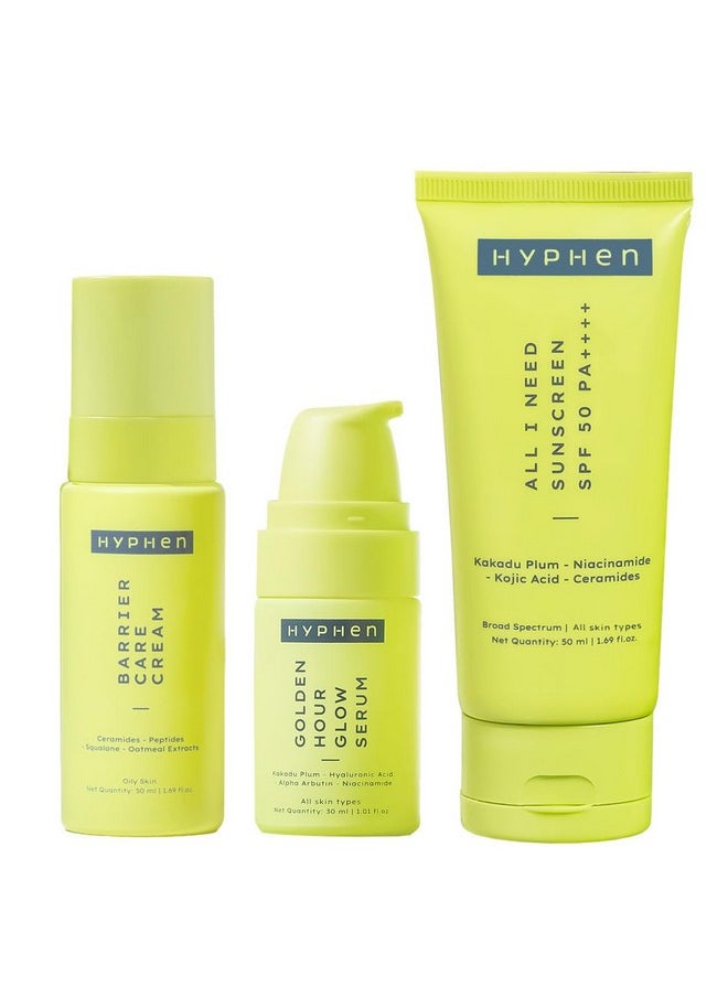 HYPHEN - Daily Face Care Regime For Combination & Oily Skin 3 Step Facial Kit Routine With Face Serum Face Cream & Sunscreen Spf 50 To Control Excess Oil & Improve Skin Barrier Value Pack Of 3 - Image 1