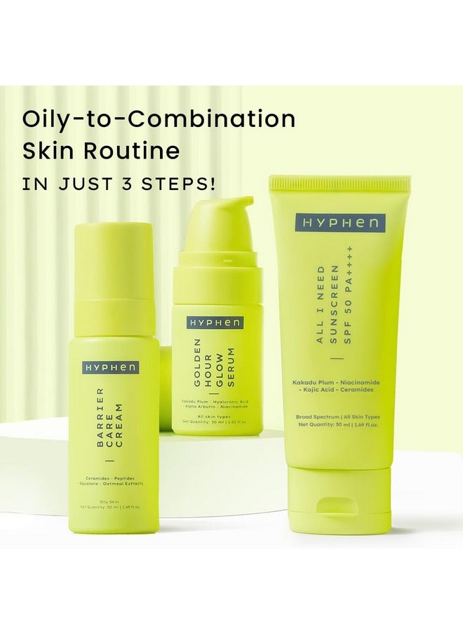 HYPHEN - Daily Face Care Regime For Combination & Oily Skin 3 Step Facial Kit Routine With Face Serum Face Cream & Sunscreen Spf 50 To Control Excess Oil & Improve Skin Barrier Value Pack Of 3 - Image 1