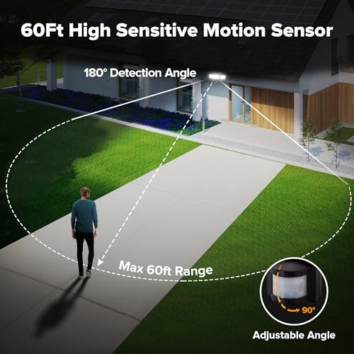 UME Solar Outdoor Lights 302 LED 3000LM, IP65 Waterproof Motion Sensor Outdoor Lights, 3 Heads Solar Security Flood Lights 270 Wide Lighting Angle with 3 Modes for Garden Patio Yard - 2 Pack - Image 2