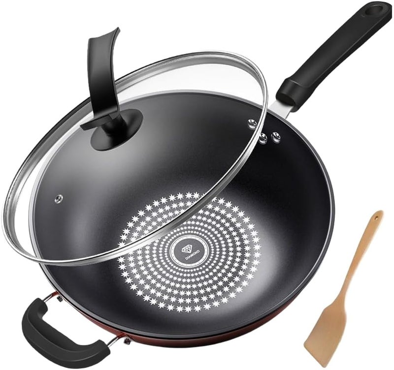 German Diamond Nonstick Wok Frying Pan 34CM Even Heat Induction Gas Stove Compatible - Image 1