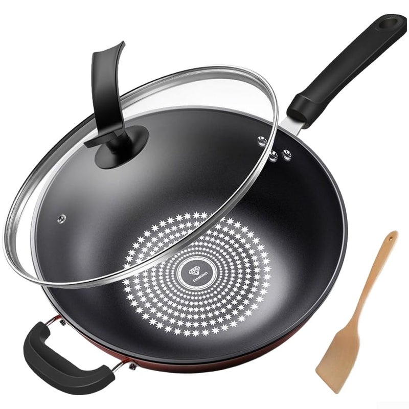 German Diamond Nonstick Wok Frying Pan 34CM Even Heat Induction Gas Stove Compatible - Image 2