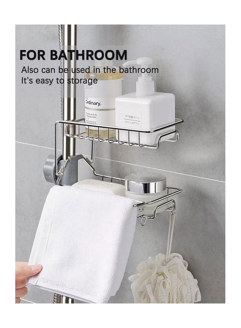 SYOSI SYOSI, Double-Layer Sponge Holder Installed at Faucet for Kitchen Sink, Soap Sponge Holder with Towel Rack for Kitchen Bathroom  - Image 3