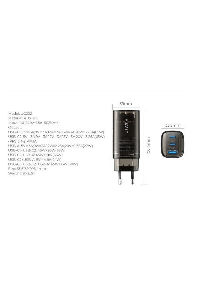 Havit UC20 USB-C Wall Charger Mini 67W PD 3.0 Power Adapter for Iphone Samsung