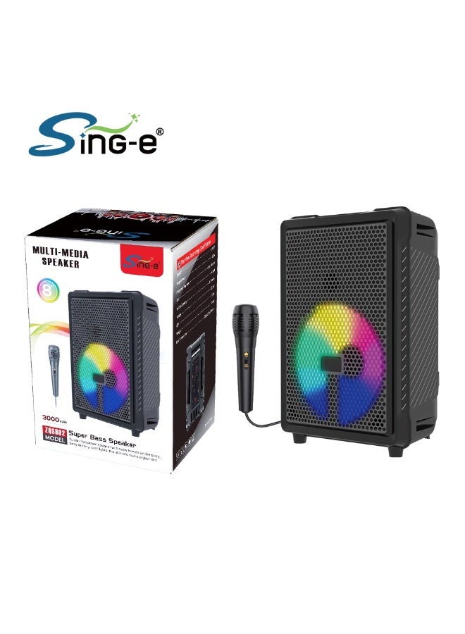 singe ZQS802 Portable Bluetooth Speaker with 8-Inch Bass Woofer – Deep Bass Wireless Audio System with Long Battery Life – Compact & Powerful Speaker for Home, Outdoor, Parties & Travel – OEM/ODM Factory Direct Bluetooth Speaker with USB/TF/AUX Playback Support - Image 1