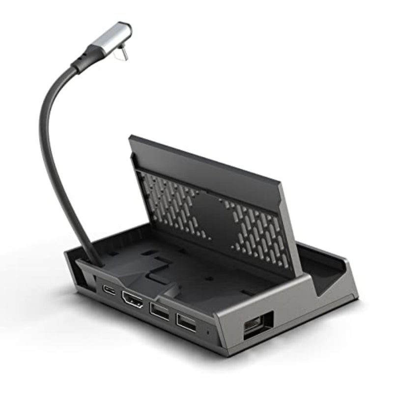 محول USB Hub HDMI TV محمول لجهاز Steam Deck/ROG Ally، الهاتف الذكي، تصميم جمجمة MacBook القابل للفصل، أسود، كابل تمديد مدمج متضمن - Image 1