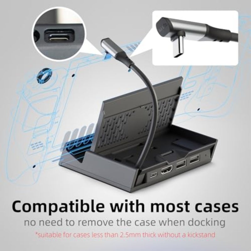 محول USB Hub HDMI TV محمول لجهاز Steam Deck/ROG Ally، الهاتف الذكي، تصميم جمجمة MacBook القابل للفصل، أسود، كابل تمديد مدمج متضمن - Image 4