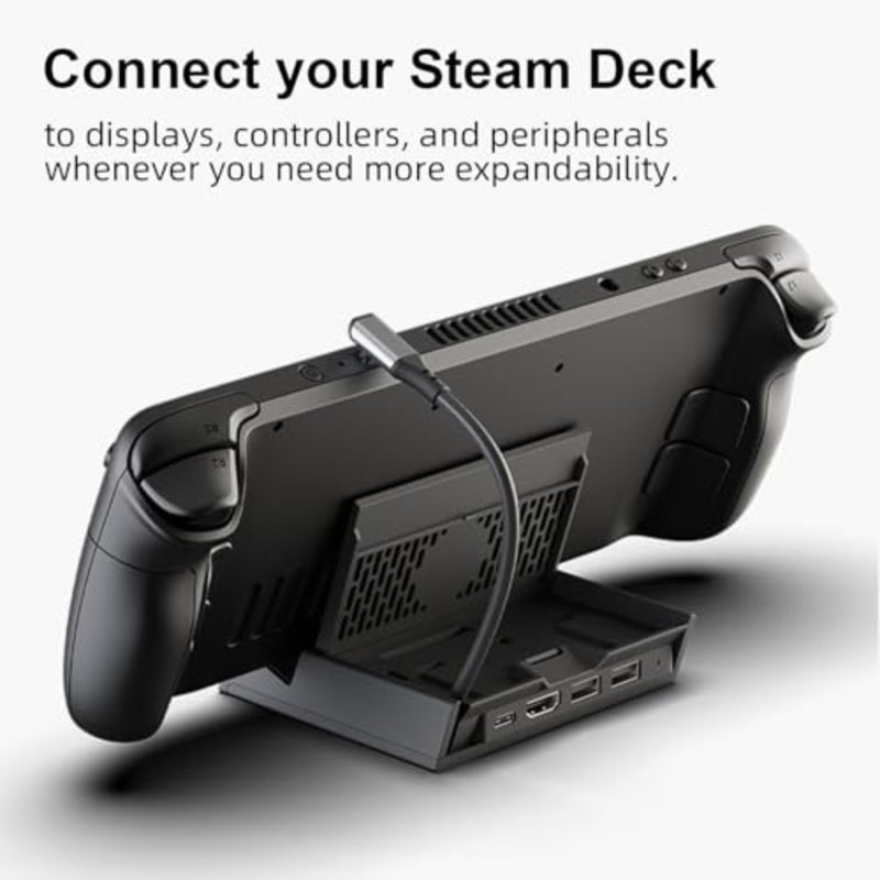 محول USB Hub HDMI TV محمول لجهاز Steam Deck/ROG Ally، الهاتف الذكي، تصميم جمجمة MacBook القابل للفصل، أسود، كابل تمديد مدمج متضمن - Image 2