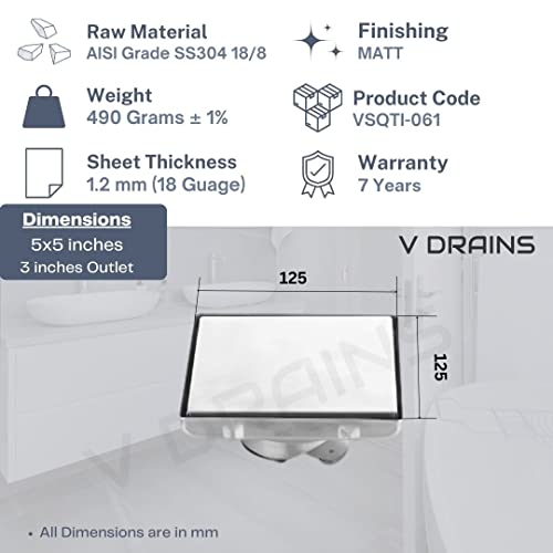 Vanra 5 Inch 125 mm Stainless Steel Silver Square Reverse Plate Stone/Tile/Marble Insert Drain Jali Stainer - Image 2
