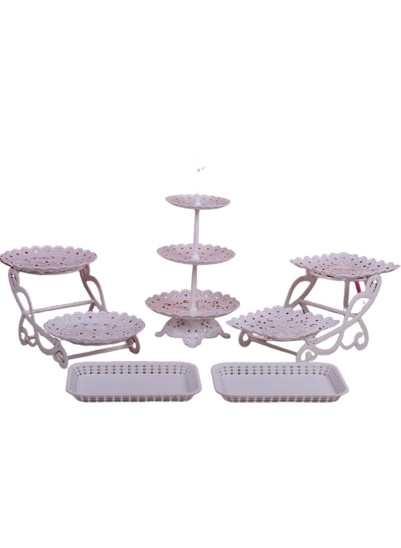 Bluejw 5-Piece Cake Dim Sum Tray Shelf Set Plastic Cake Stands Set White  - Image 1