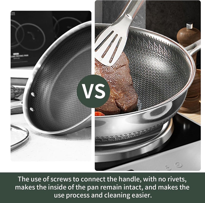 Zipron Frying Pans Nonstick with Lid124inchInterior Size118inch Hybrid Stainless Steel Non Stick Frying PansSkillets and Frying PansPFOA Free CookwareDishwasher and Oven Safe Works on All Cooktops - Image 4