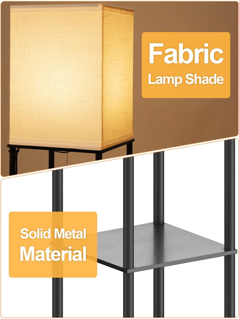 PARTPHONER Floor Lamp with Shelves for Living Room 2 Pack, Shelf Floor Lamp with 3 CCT LED Bulb, Corner Display Standing Column Lamp Etagere Organizer Tower Nightstand with White Linen Shade for Bedroom, Office - Image 2
