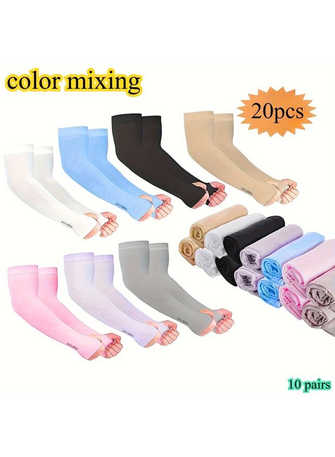 20 Pairs UV Sunscreen Cooling Arm Sleeves Color Mixing For Men Women Driving Fishing - Image 1