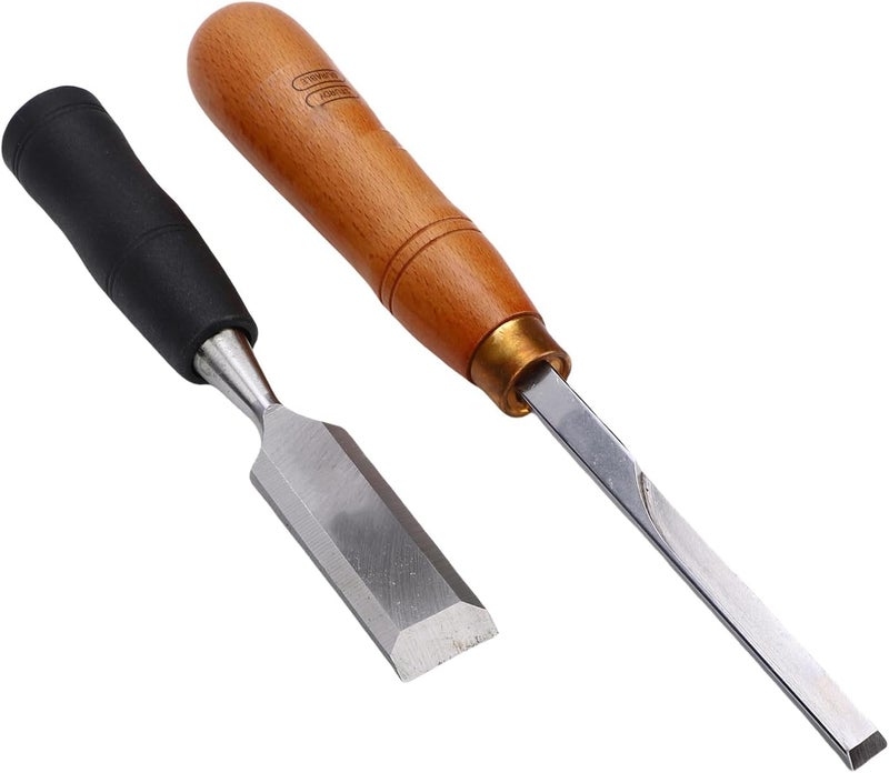 Woodworking Chisel Set | Right Angle Corner Chisel & Flat with Metal Strike Cap for Wood and Stone Carving - Image 4
