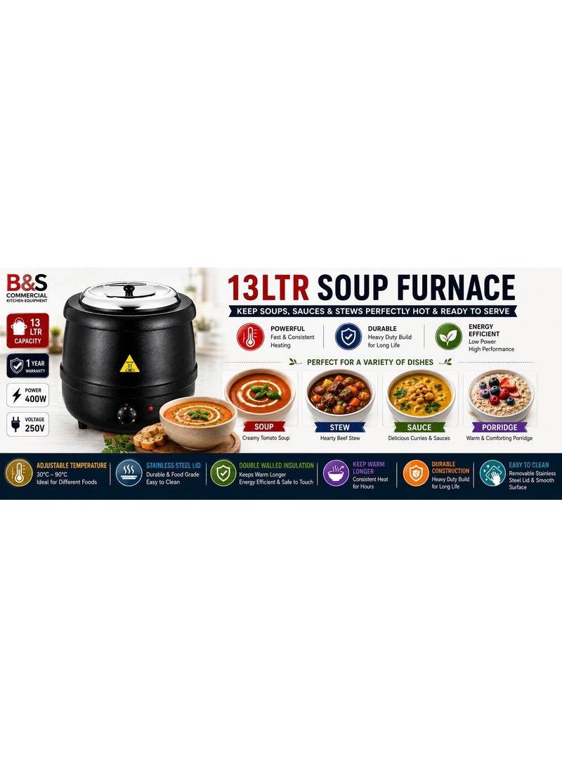 بي إس سخان حساء كهربائي B&S للحاويات من الستانلس ستيل، لتسخين الطعام، (أسود، 13 لتر) - Image 5