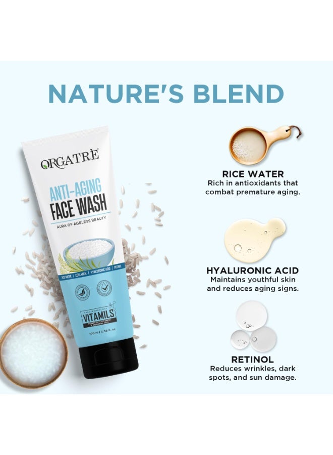 Orgatre Anti Aging Face Wash, 100ml, With Rice Water, Collagen, Hyaluronic Acid, Retinol - Image 3