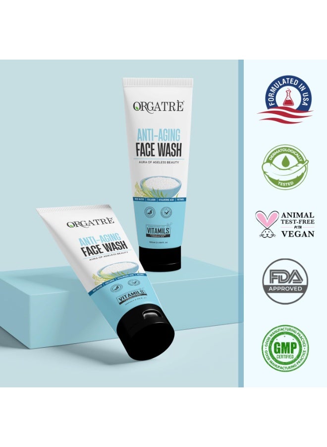 Orgatre Anti Aging Face Wash, 100ml, With Rice Water, Collagen, Hyaluronic Acid, Retinol - Image 5