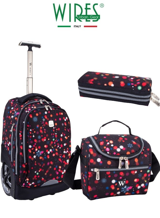 Wires 3 Piece Kids School Trolley Bag laptop compartment Big Wheels With Lunch bag u0026 Pencil Case - Image 1