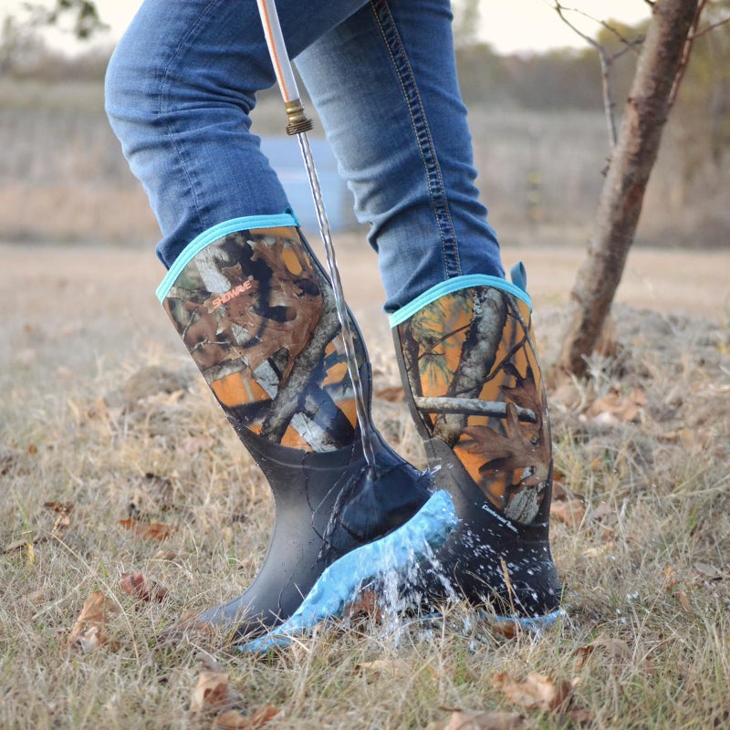 Showave Women's Rain Boots Tall Insulated Rubber Boots for Women Neoprene Waterproof Boot Durable Mud Boot for Gardening Farming Fishing(Blue Camo,Size 5) - Image 2