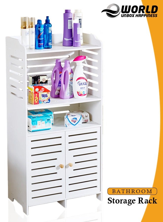 Eworld Waterproof White PVC Floor Cabinet Organizer, Stylish Storage Solution Featuring Shelves, Drawer, Tissue Holder, and Door for Bathroom, Kitchen, Living Room, or Bedroom Accessories - Image 1