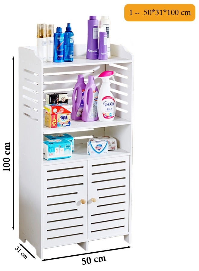 Eworld Waterproof White PVC Floor Cabinet Organizer, Stylish Storage Solution Featuring Shelves, Drawer, Tissue Holder, and Door for Bathroom, Kitchen, Living Room, or Bedroom Accessories - Image 2