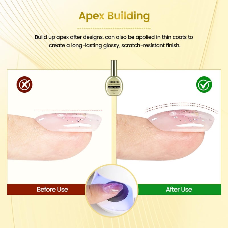 JODSONE Crystal Builder Top Coat Gel â€“ 16.5ml No Wipe Clear Top Coat for Gel Nail Polish, Ultra Transparent for Glossy Finish or Overlay Structure, U V/LED Curing Needed - Image 2