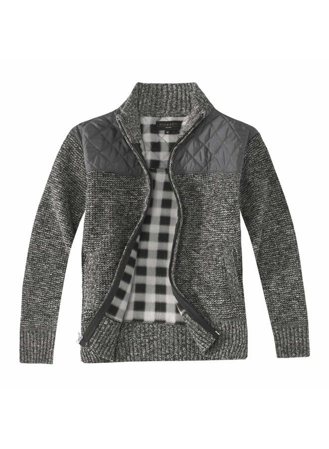 Gioberti Boy's Knitted Full Zip Cardigan Sweater with Soft Brushed Flannel Lining, Melange Charcoal, 6 - Image 1