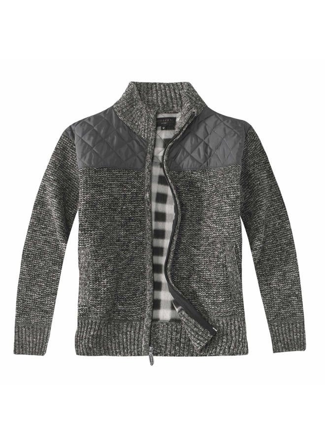 Gioberti Boy's Knitted Full Zip Cardigan Sweater with Soft Brushed Flannel Lining, Melange Charcoal, 6 - Image 2