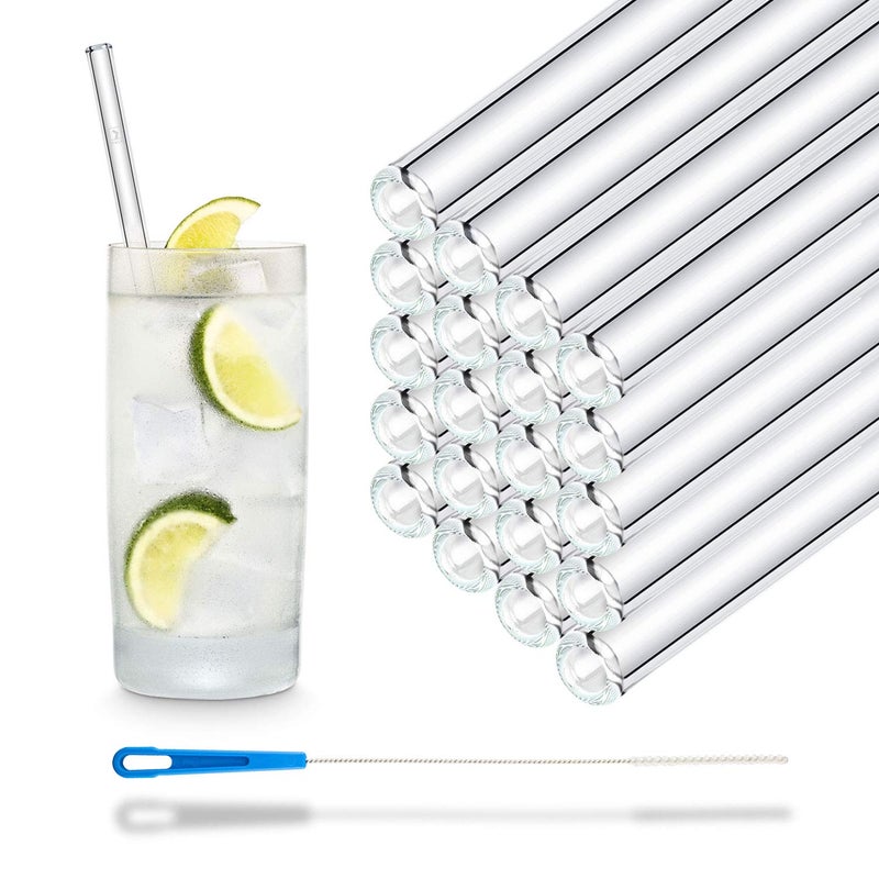 Halm Glass Drinking Straws Reusable Sipping Tube  50 Pieces Straight 20 cm  for Catering Eatery Pub Coffee Shop Inn  Dishwasher Safe  Glass Sipping Tubes Glass Straws for Cocktails