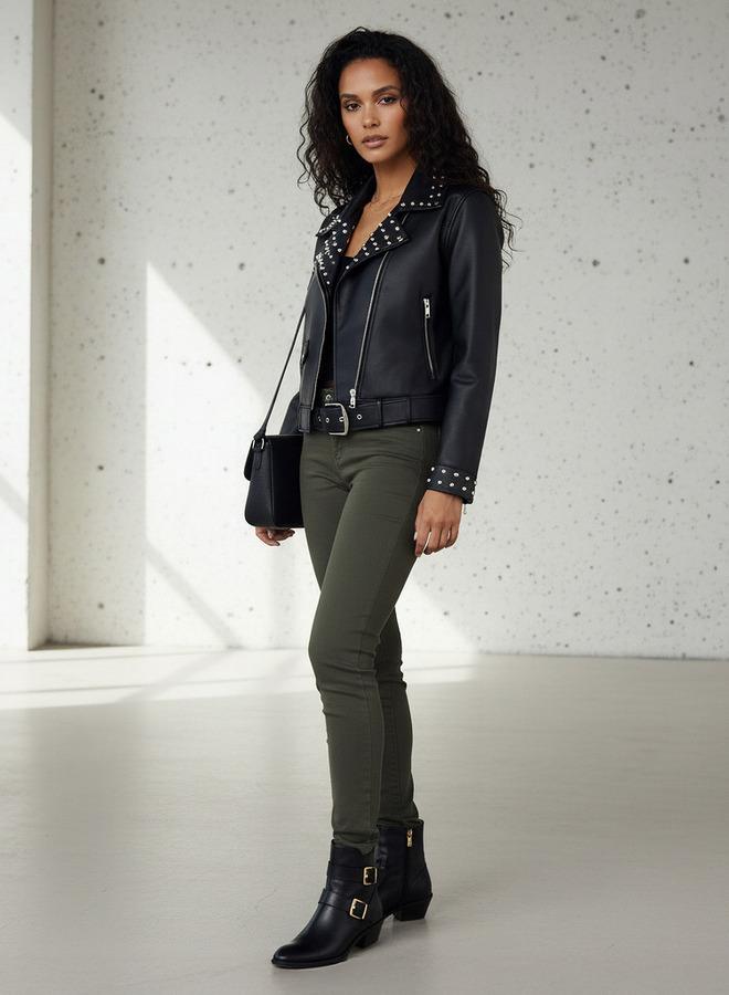 2Xtremz Regular PU Biker Jacket with Pockets - Image 2