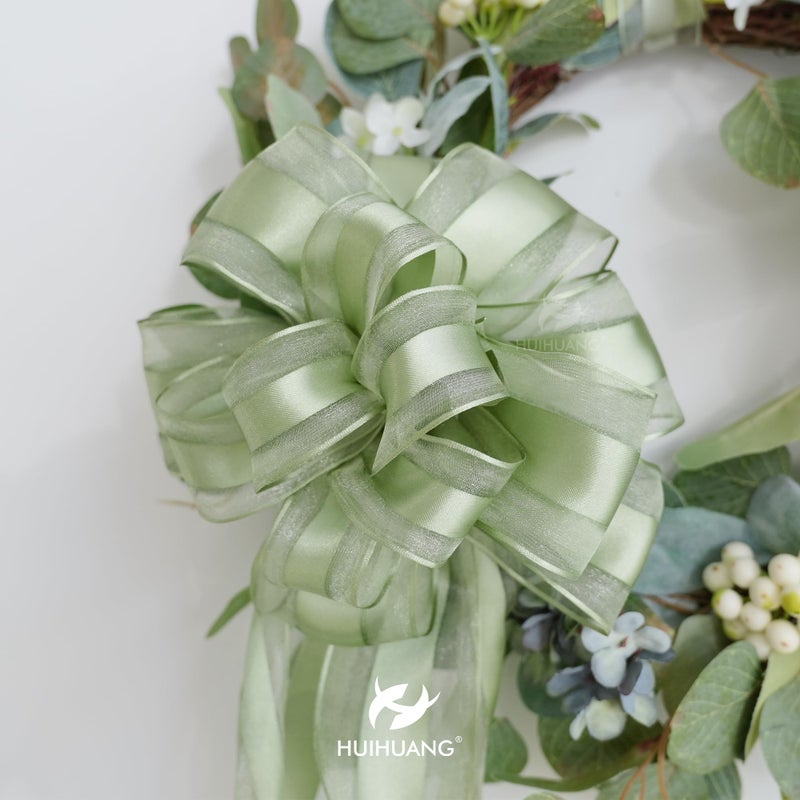 HUIHUANG Sage Green Wired Ribbon 1-1/2 inch Satin Stripe Sheer Wired Ribbon for Christmas Tree, Bows Making, Wreaths, Garland, Gift Wrapping, Wedding Bridal Shower Decorations-Continous 10 Yards - Image 5