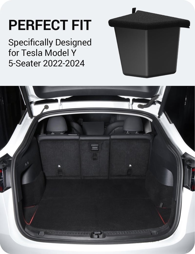 BASENOR New Version 2022-2024 Tesla Model Y Trunk Organizer Trunk Storage Bins with Carpeted Lid, Waterproof Rear Side Box Interior Accessories for Model Y 5-Seater - Image 5