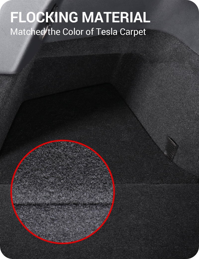 BASENOR New Version 2022-2024 Tesla Model Y Trunk Organizer Trunk Storage Bins with Carpeted Lid, Waterproof Rear Side Box Interior Accessories for Model Y 5-Seater - Image 4