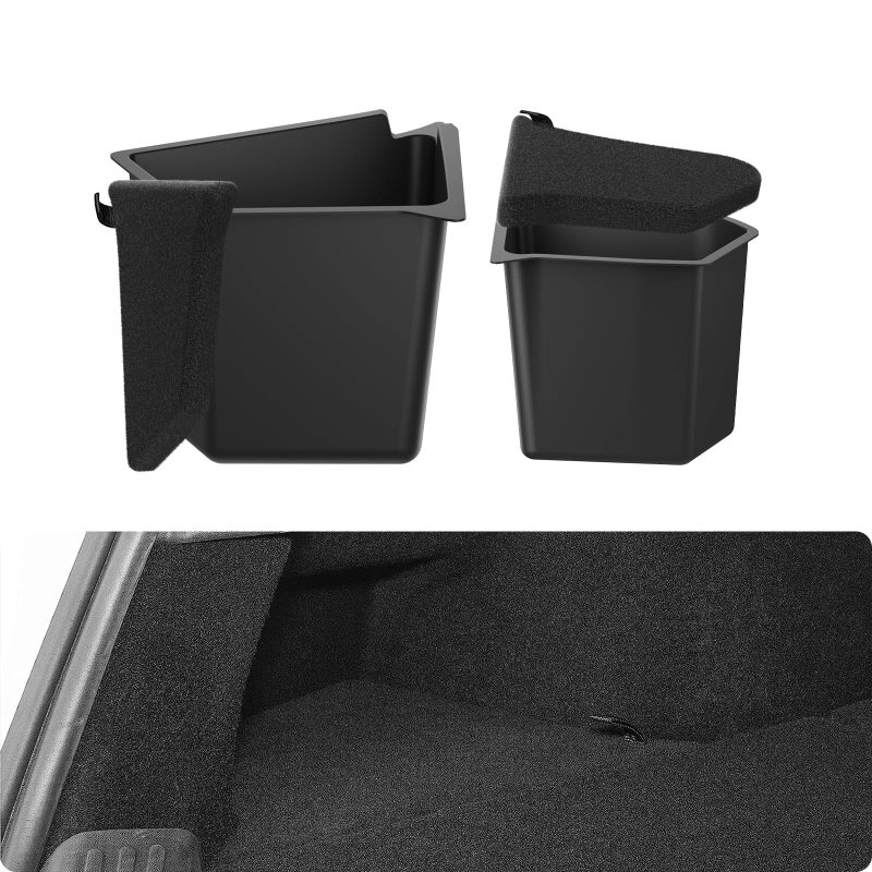 BASENOR New Version 2022-2024 Tesla Model Y Trunk Organizer Trunk Storage Bins with Carpeted Lid, Waterproof Rear Side Box Interior Accessories for Model Y 5-Seater - Image 1