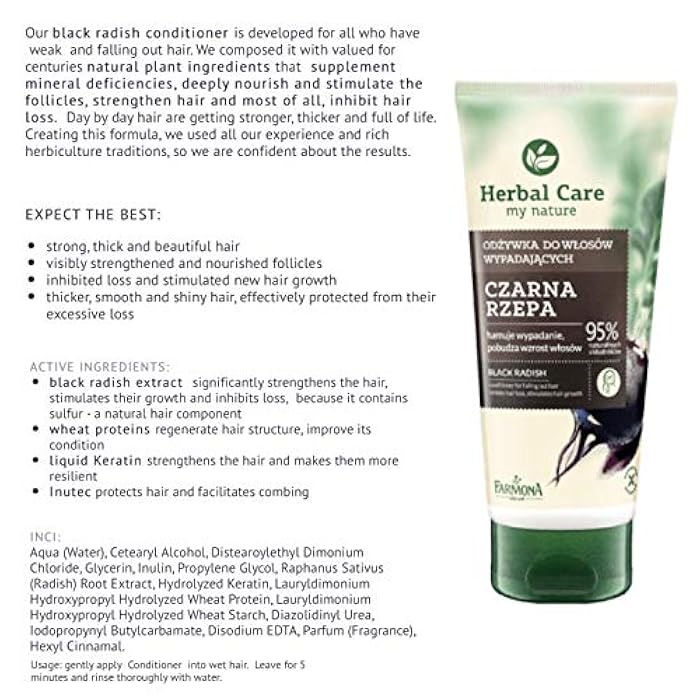 FARMONA Herbal Care: BLACK RADISH Shampoo (330 ml) & BLACK RADISH conditioner (200 ml) - for falling out hair. Product from Poland. - Image 3