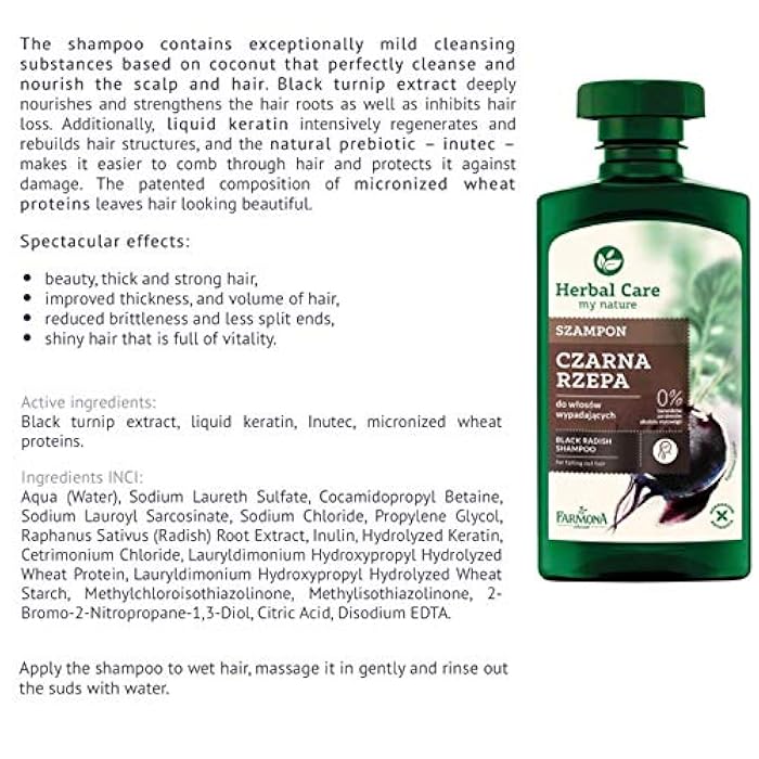 FARMONA Herbal Care: BLACK RADISH Shampoo (330 ml) & BLACK RADISH conditioner (200 ml) - for falling out hair. Product from Poland. - Image 2