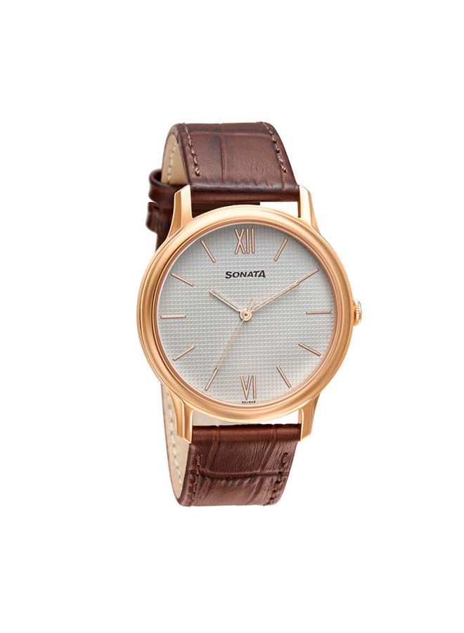 سوناتا ساعة يد جلدية دائرية بعقارب - Image 4