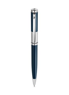 POLICE Meiryo Blue Stainless Steel Textured Pen with Silver Trims and Blue Ink  - Image 1