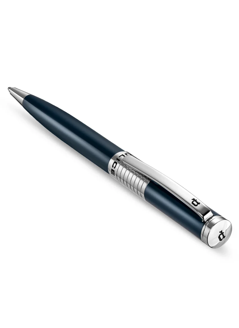 POLICE Police Meiryo Blue Stainless Steel Textured Pen with Silver Trims, Blue Ink - 138 mm